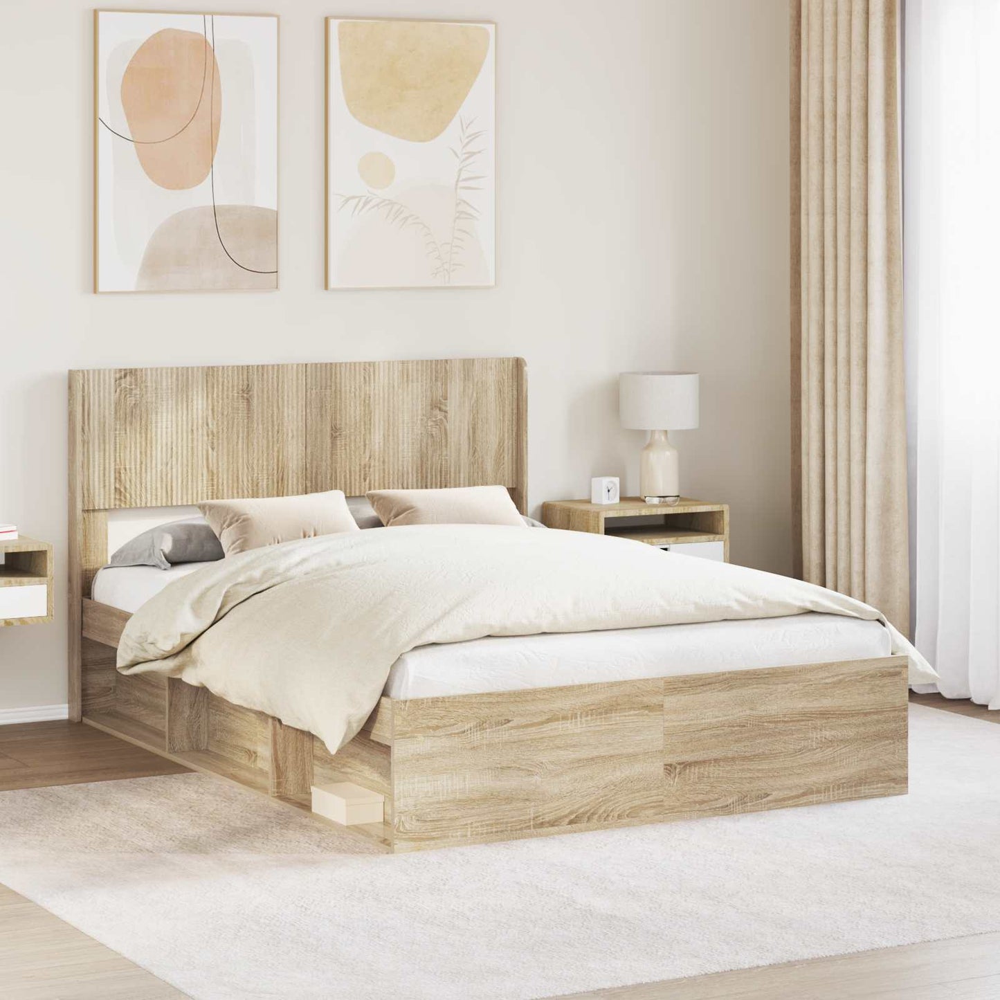 Bed Frame with Storage and Headboard Sonoma Oak 160 x 200 cm