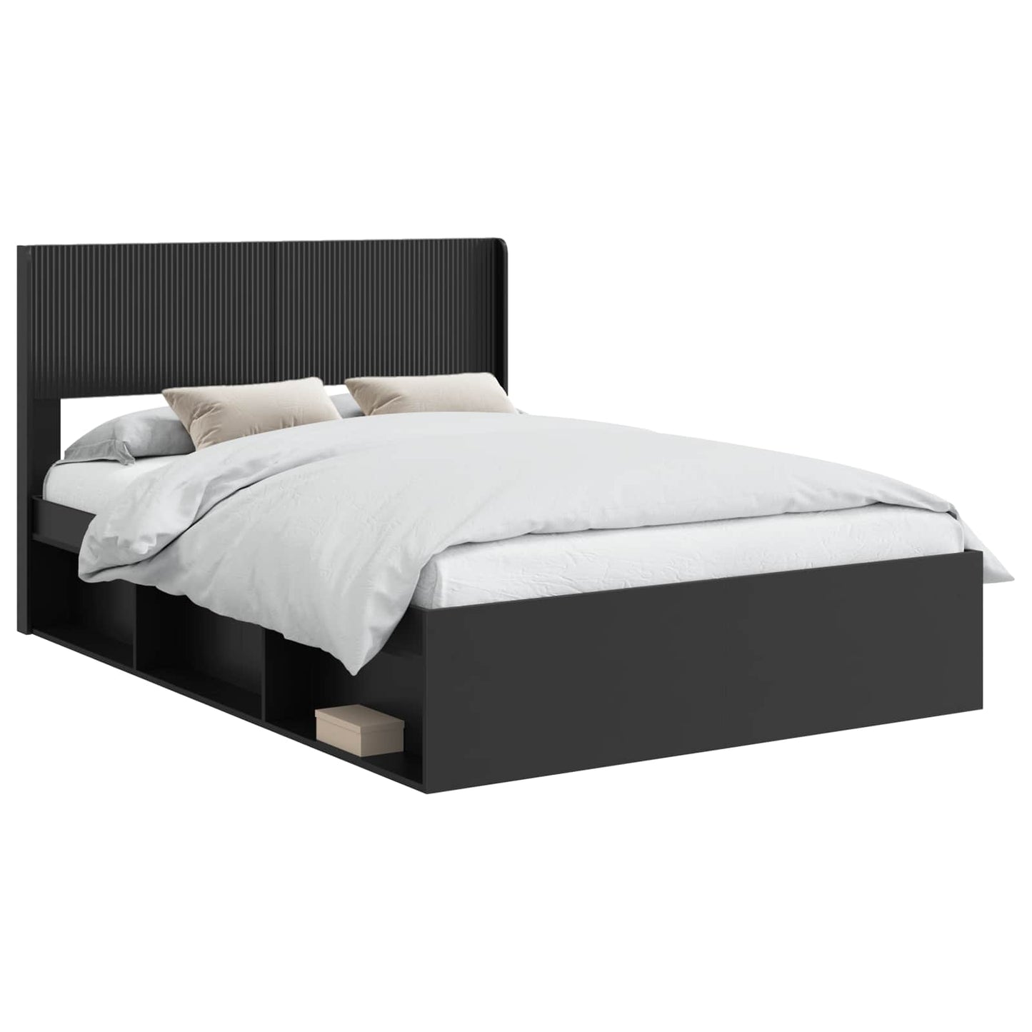 Bed Frame with Storage and Headboard Black 150 x 200 cm