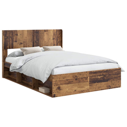 Bed Frame with Storage and Headboard Old Wood 150 x 200 cm