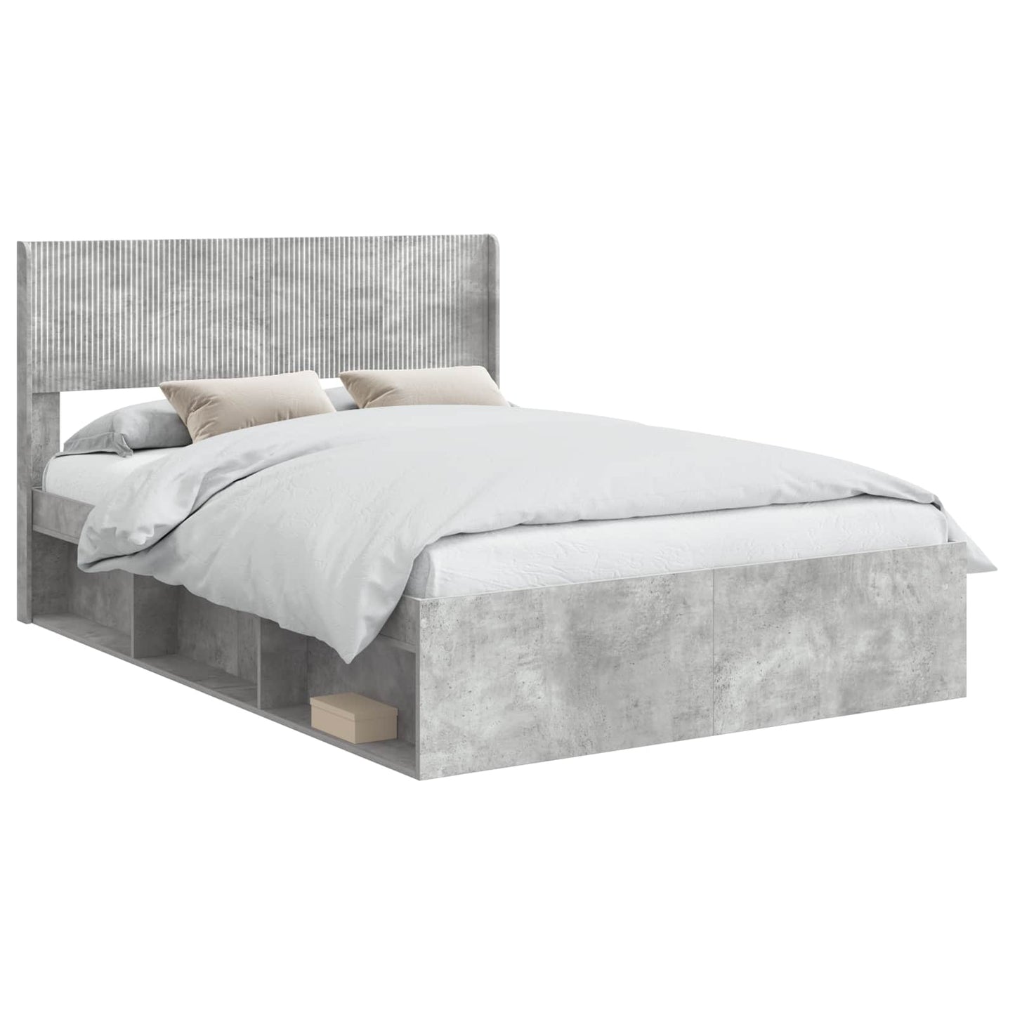 Bed Frame with Storage and Headboard Concrete Grey 140 x 200 cm