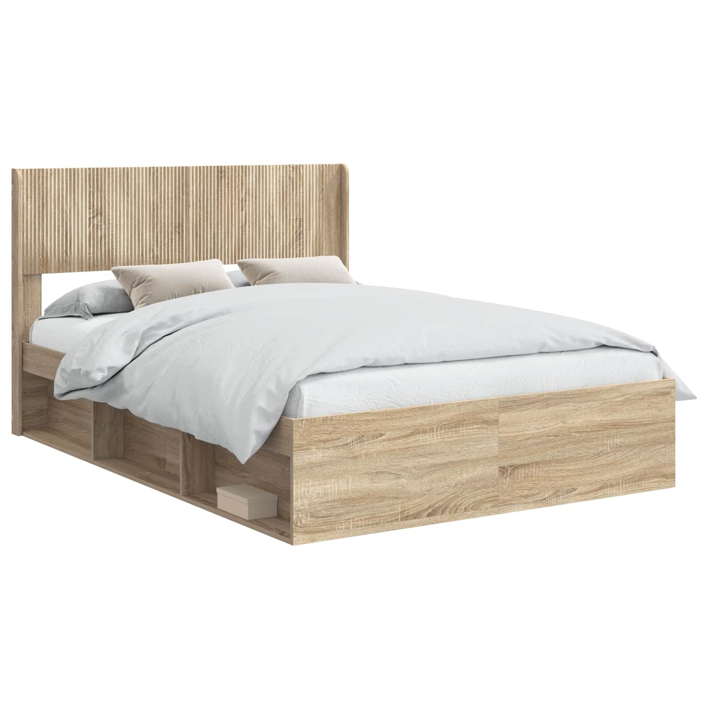 Bed Frame with Storage and Headboard Sonoma Oak 140 x 190 cm