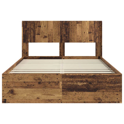 Bed Frame with Storage and Headboard Old Wood 140 x 190 cm