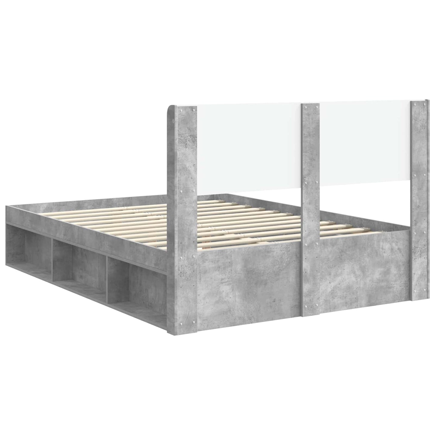 Bed Frame with Storage and Headboard Concrete Grey 135 x 190 cm