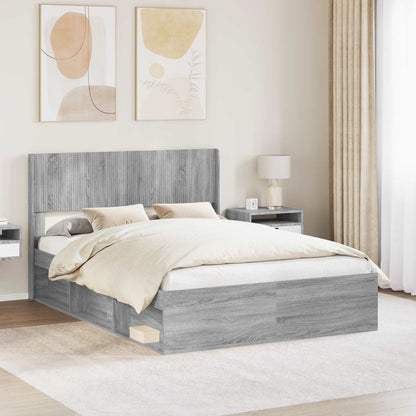 Bed Frame with Storage and Headboard Grey Sonoma 135 x 190 cm