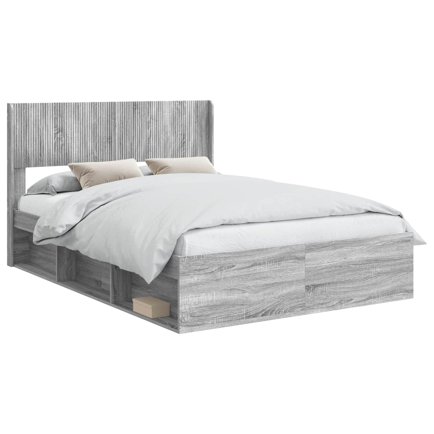 Bed Frame with Storage and Headboard Grey Sonoma 135 x 190 cm