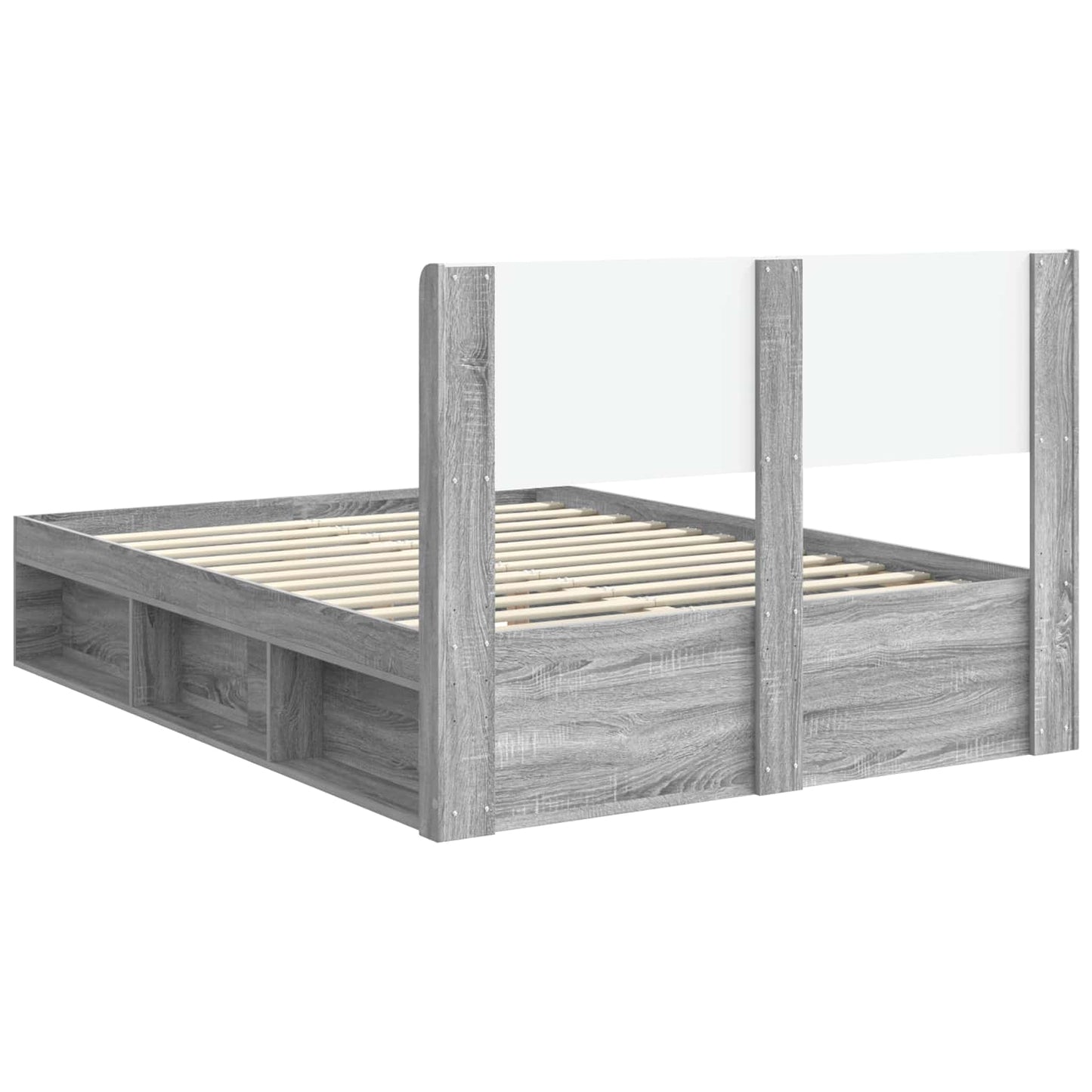 Bed Frame with Storage and Headboard Grey Sonoma 135 x 190 cm