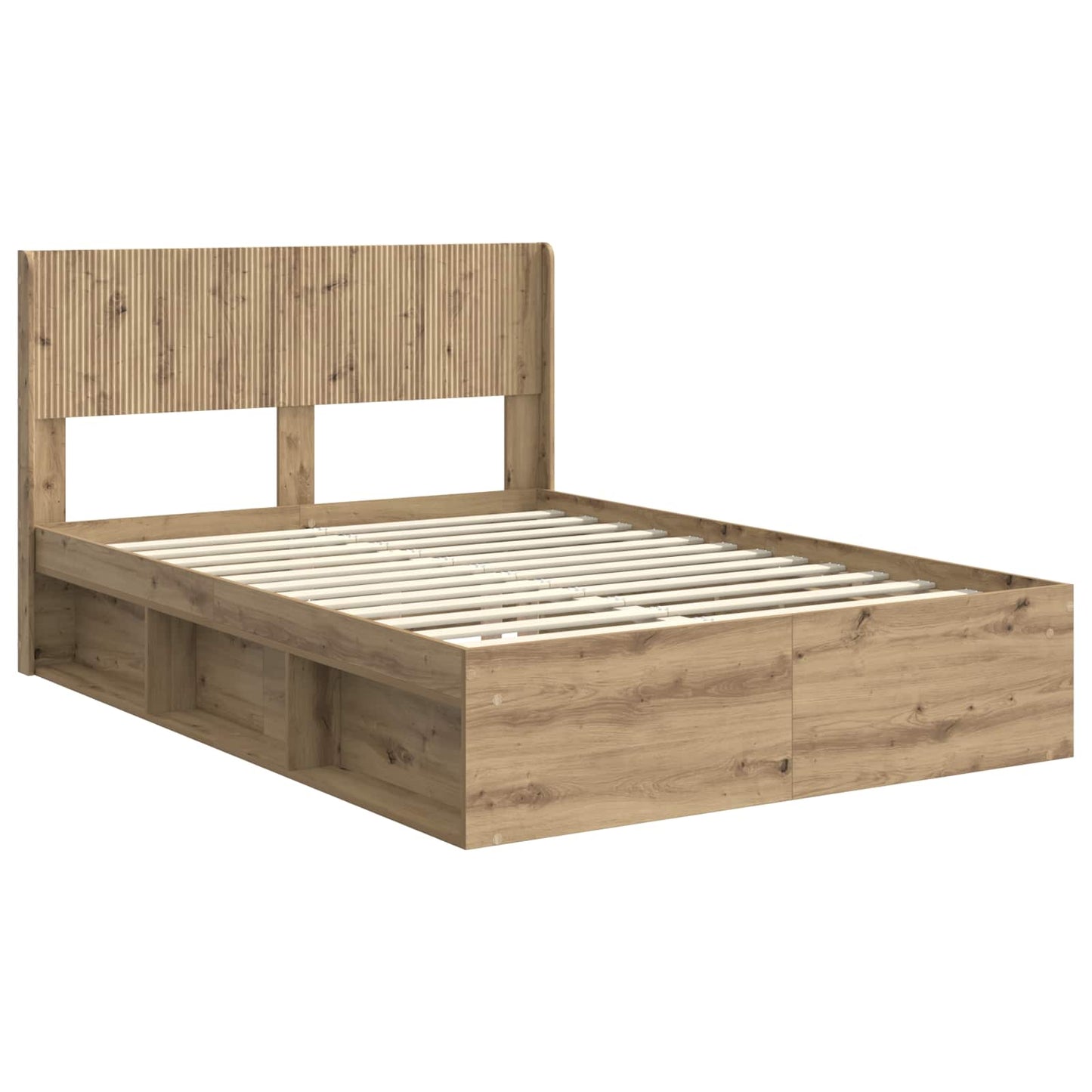 Bed Frame with Storage and Headboard Artisan Oak 135 x 190 cm