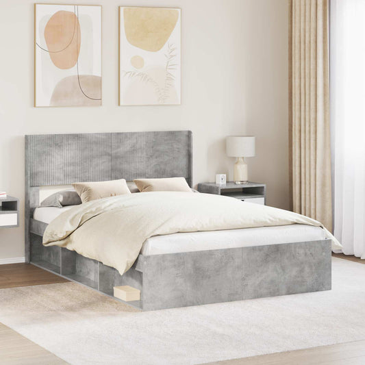 Bed Frame with Storage and Headboard Concrete Grey 120 x 200 cm