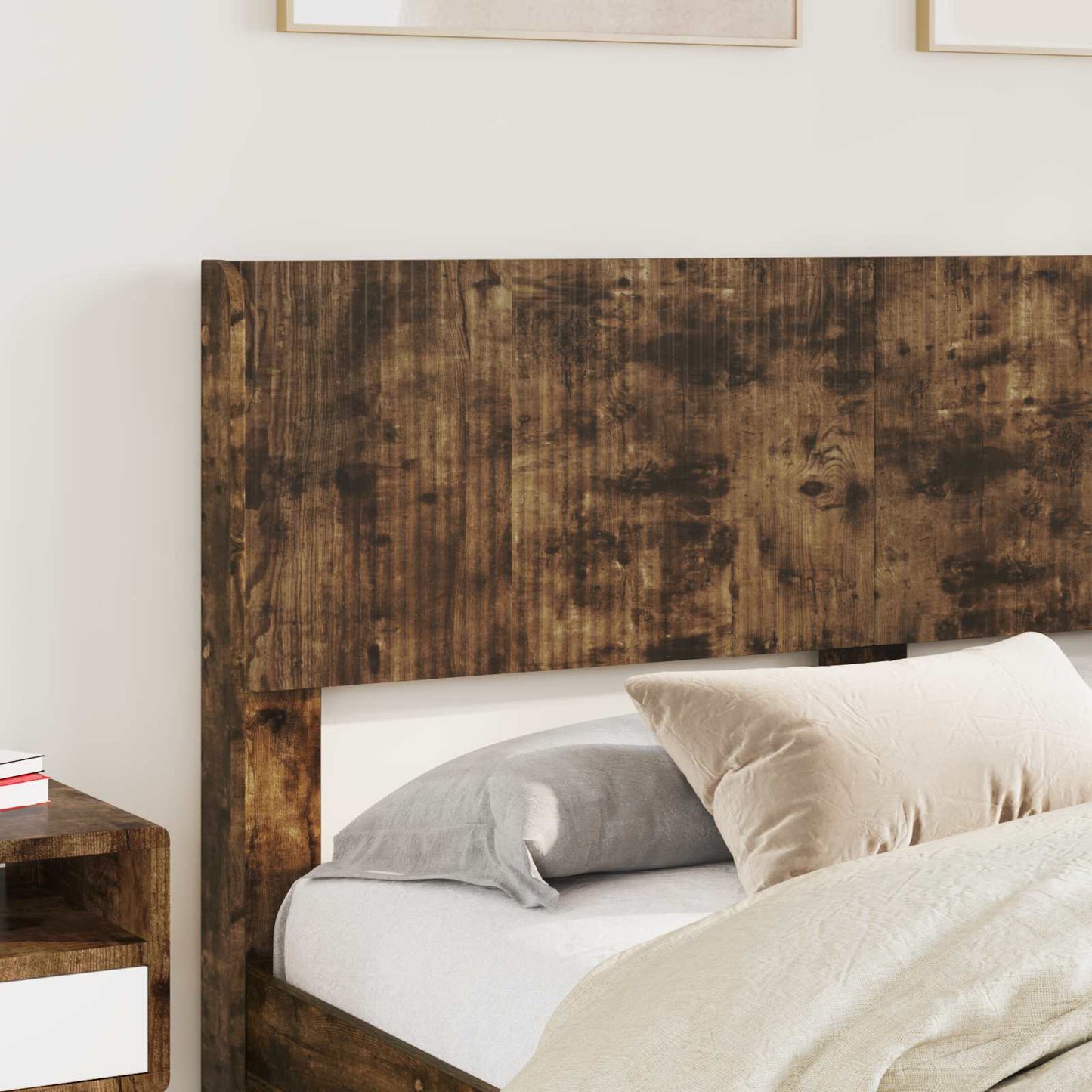 Bed Frame with Storage and Headboard Smoked Oak 120 x 190 cm