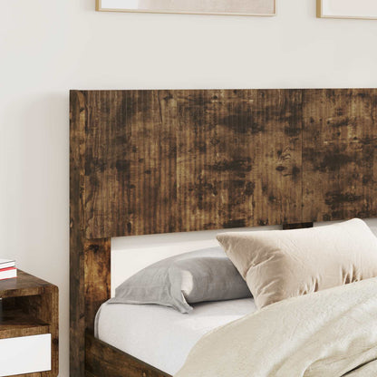 Bed Frame with Storage and Headboard Smoked Oak 120 x 190 cm