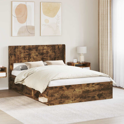 Bed Frame with Storage and Headboard Smoked Oak 120 x 190 cm