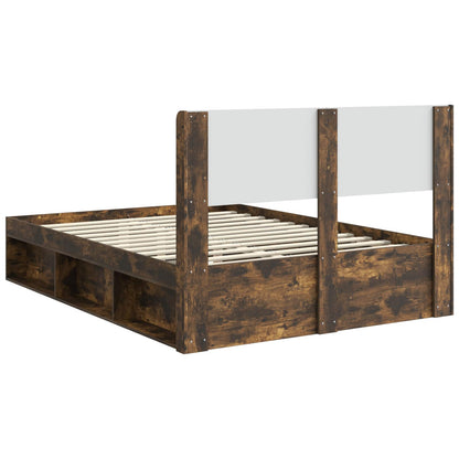 Bed Frame with Storage and Headboard Smoked Oak 120 x 190 cm