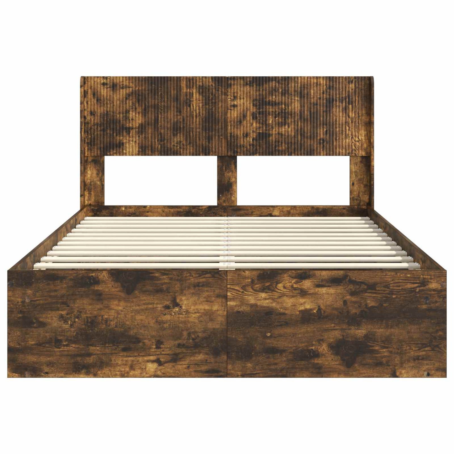 Bed Frame with Storage and Headboard Smoked Oak 120 x 190 cm