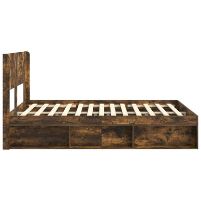 Bed Frame with Storage and Headboard Smoked Oak 120 x 190 cm