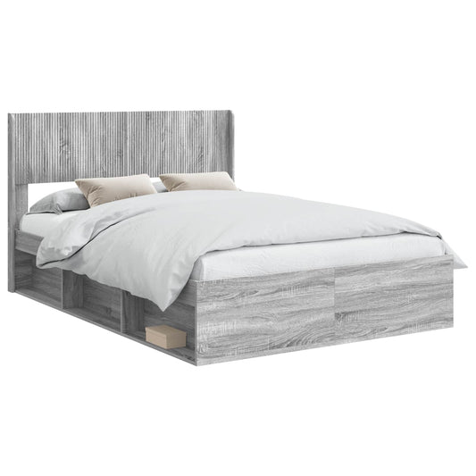 Bed Frame with Storage and Headboard Grey Sonoma 120 x 190 cm