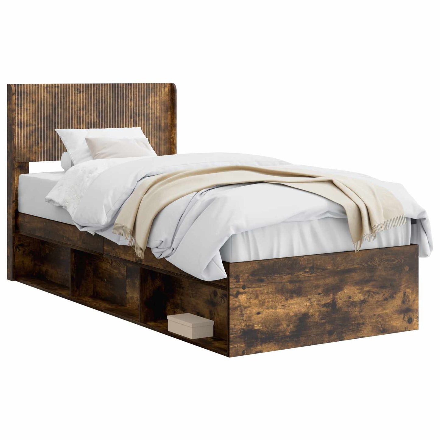 Bed Frame with Storage and Headboard Smoked Oak 100 x 200 cm