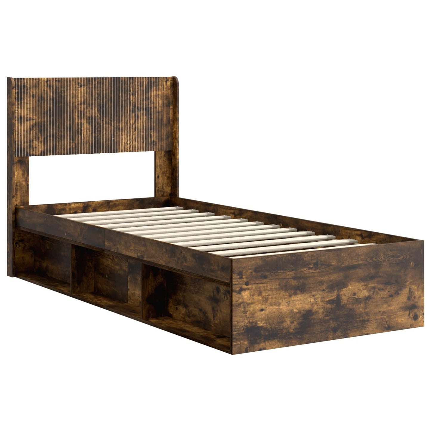 Bed Frame with Storage and Headboard Smoked Oak 100 x 200 cm