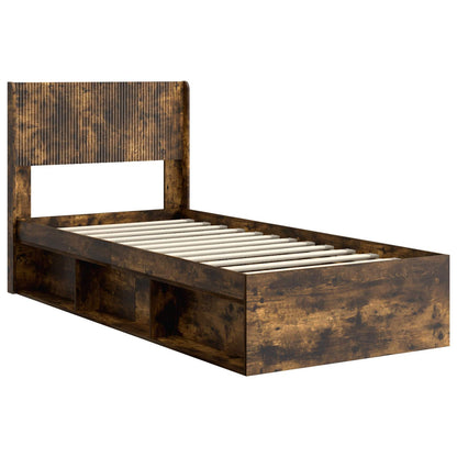 Bed Frame with Storage and Headboard Smoked Oak 100 x 200 cm