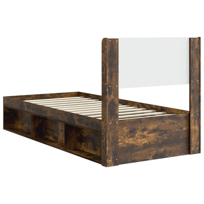 Bed Frame with Storage and Headboard Smoked Oak 100 x 200 cm
