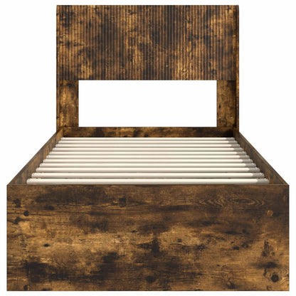 Bed Frame with Storage and Headboard Smoked Oak 100 x 200 cm