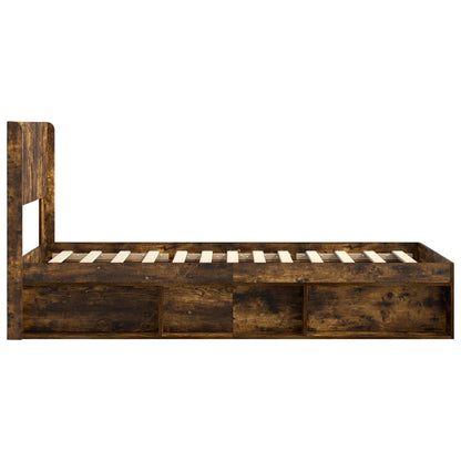Bed Frame with Storage and Headboard Smoked Oak 100 x 200 cm