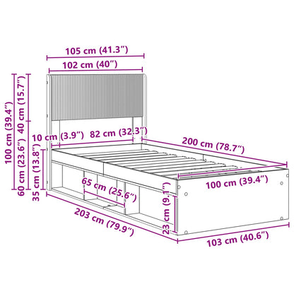 Bed Frame with Storage and Headboard Smoked Oak 100 x 200 cm