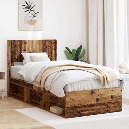 Bed Frame with Storage and Headboard Old Wood 100 x 200 cm