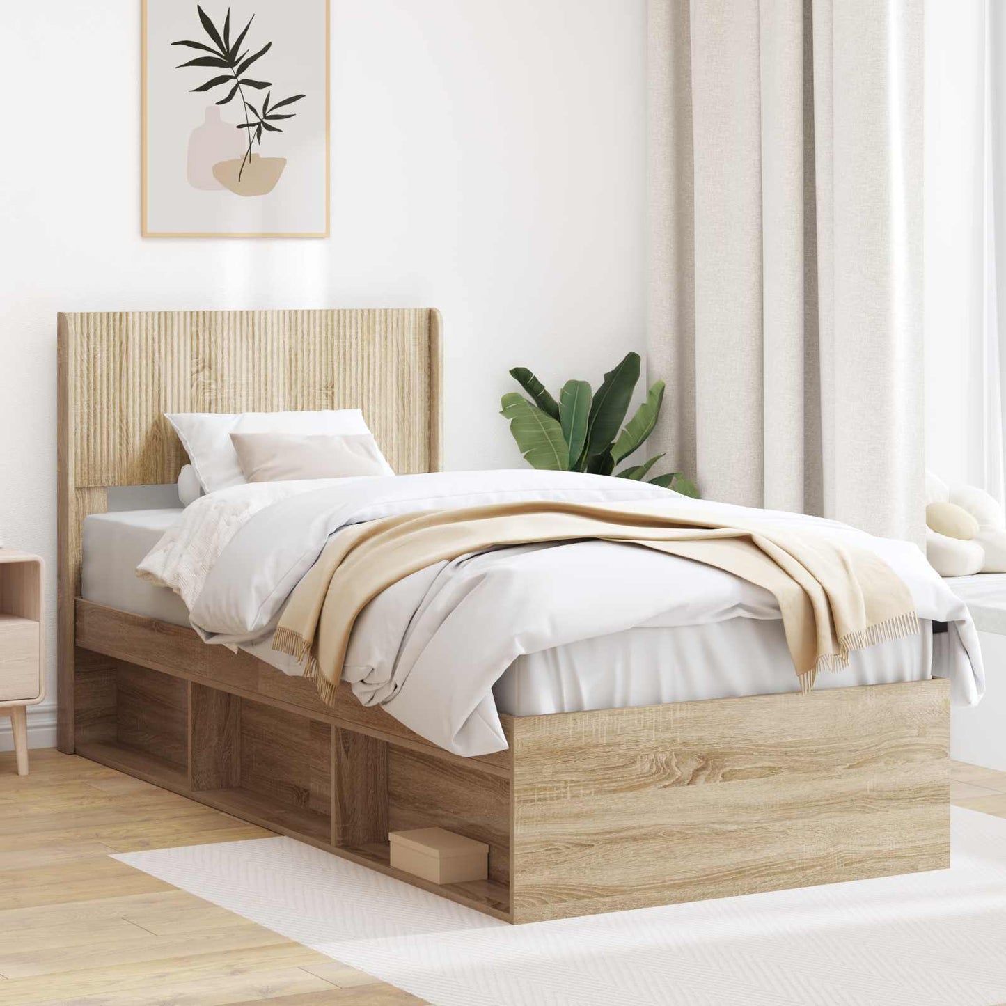 Bed Frame with Storage and Headboard 3 pcs Engineered Wood