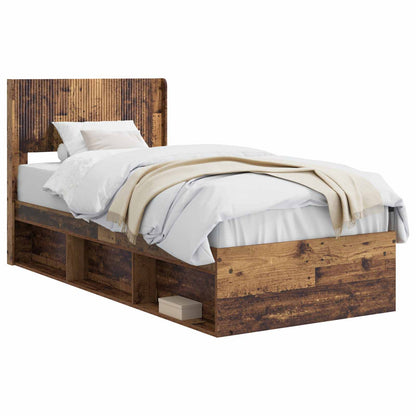 Bed Frame with Storage and Headboard Old Wood 90 x 190 cm