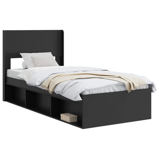 Bed Frame with Storage and Headboard Black 75 x 190 cm