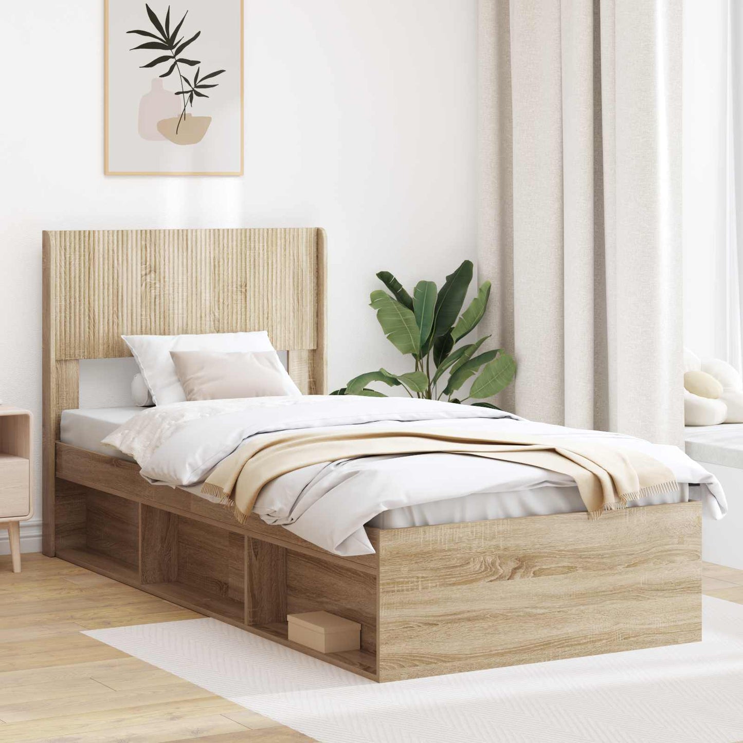 Bed Frame with Storage and Headboard Sonoma Oak 75 x 190 cm