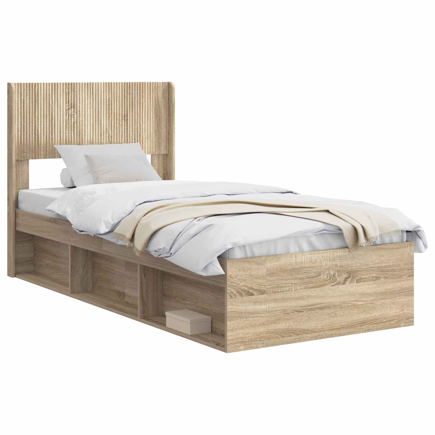 Bed Frame with Storage and Headboard Sonoma Oak 75 x 190 cm