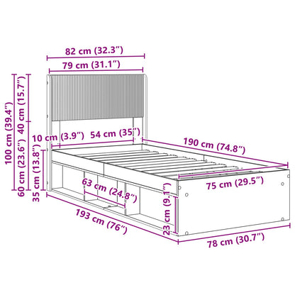 Bed Frame with Storage and Headboard Sonoma Oak 75 x 190 cm