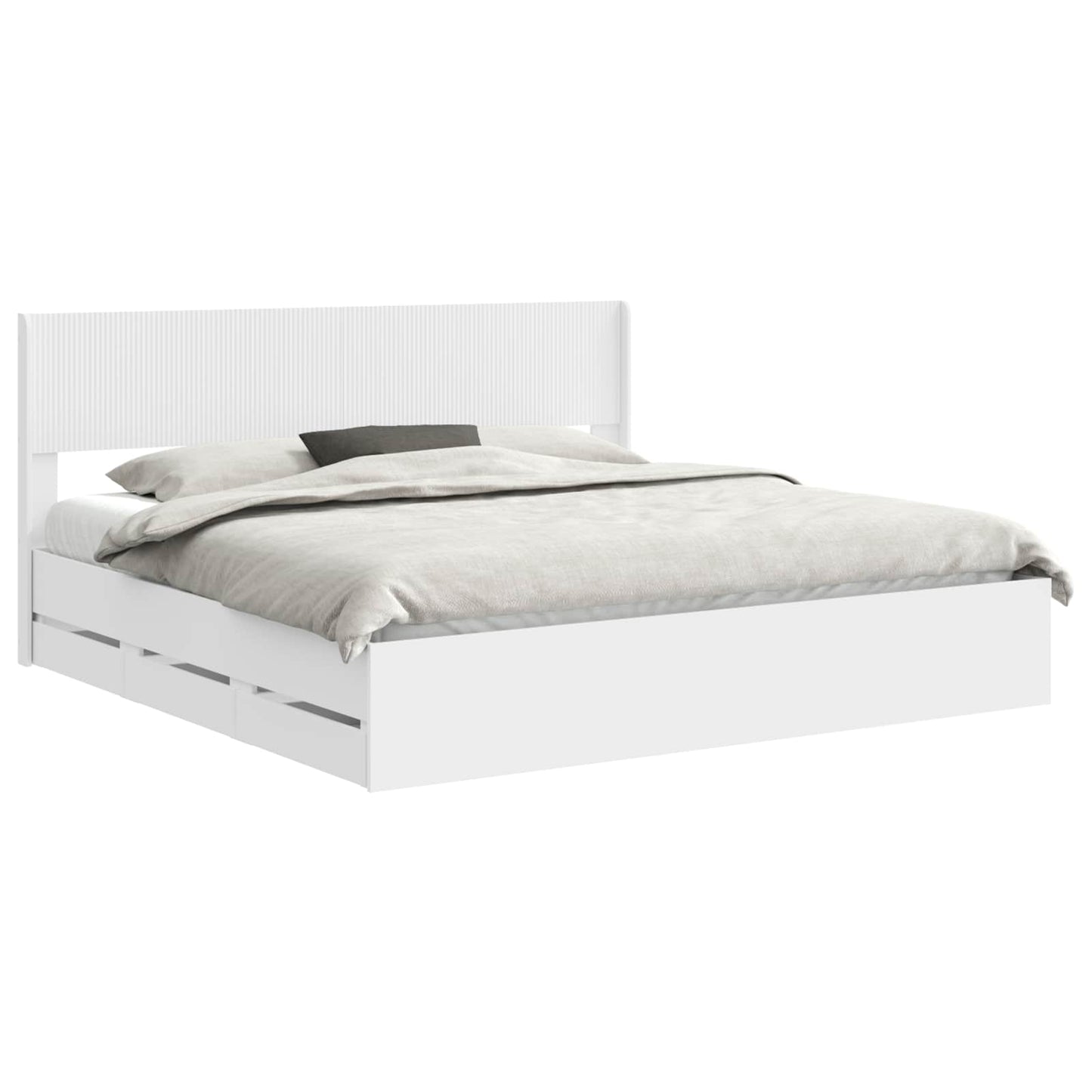 Bed Frame with Storage and Headboard White 200 x 200 cm