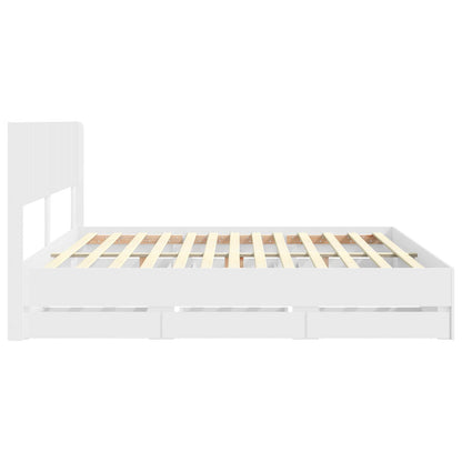 Bed Frame with Storage and Headboard White 200 x 200 cm