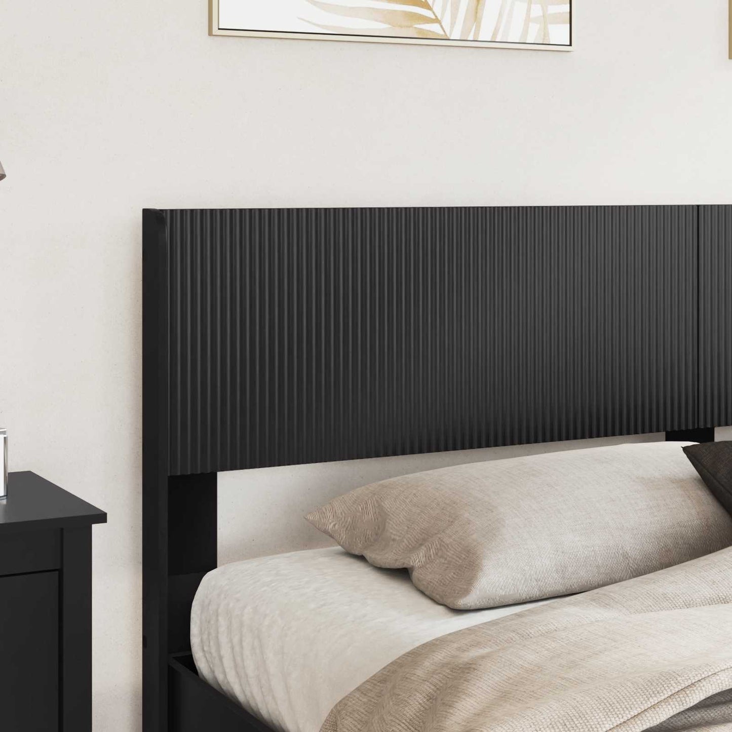Bed Frame with Storage and Headboard Black 200 x 200 cm