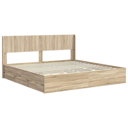 Bed Frame with Storage and Headboard Sonoma Oak 200 x 200 cm