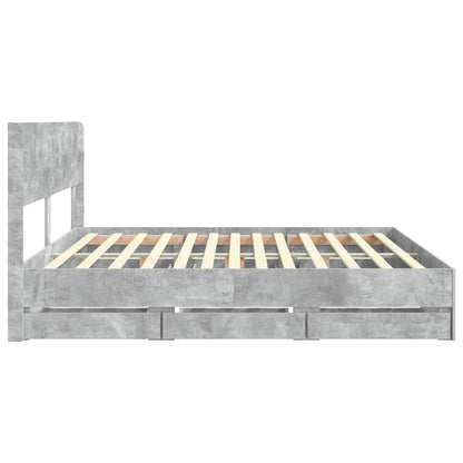 Bed Frame with Storage and Headboard Concrete Grey 200 x 200 cm