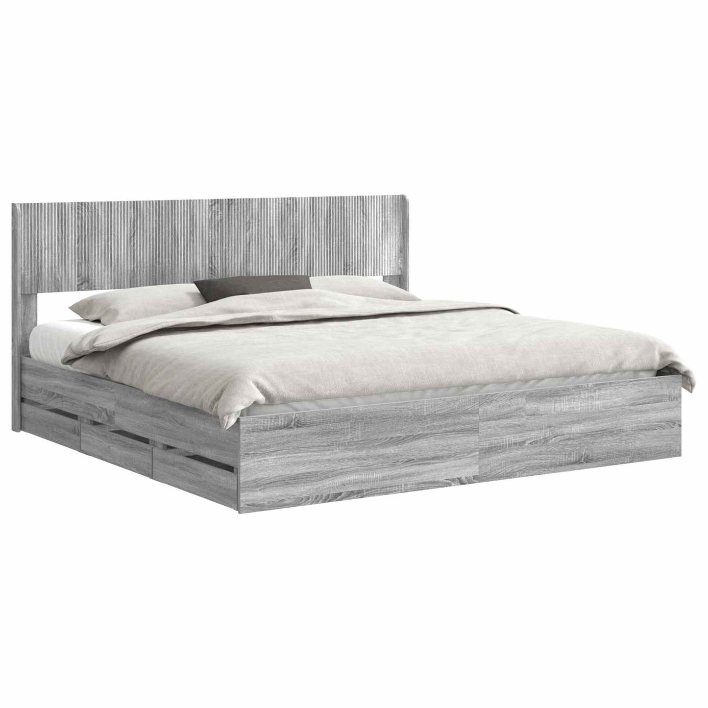 Bed Frame with Storage and Headboard Grey Sonoma 200 x 200 cm