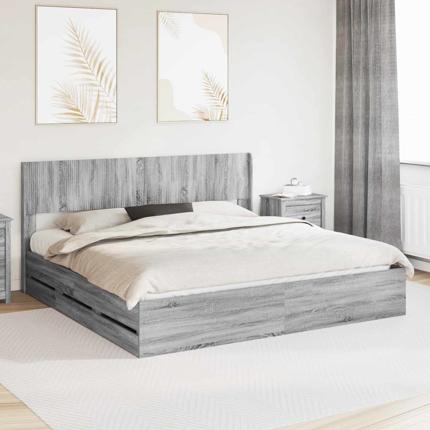 Bed Frame with Storage and Headboard Grey Sonoma 180 x 200 cm