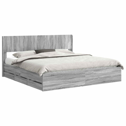Bed Frame with Storage and Headboard Grey Sonoma 180 x 200 cm