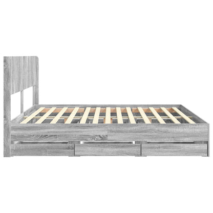 Bed Frame with Storage and Headboard Grey Sonoma 180 x 200 cm