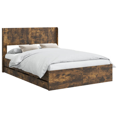 Bed Frame with Storage and Headboard Smoked Oak 160 x 200 cm