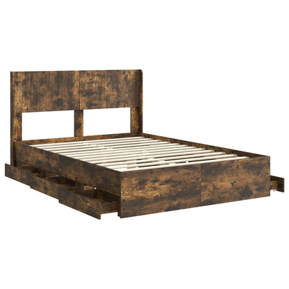 Bed Frame with Storage and Headboard Smoked Oak 160 x 200 cm