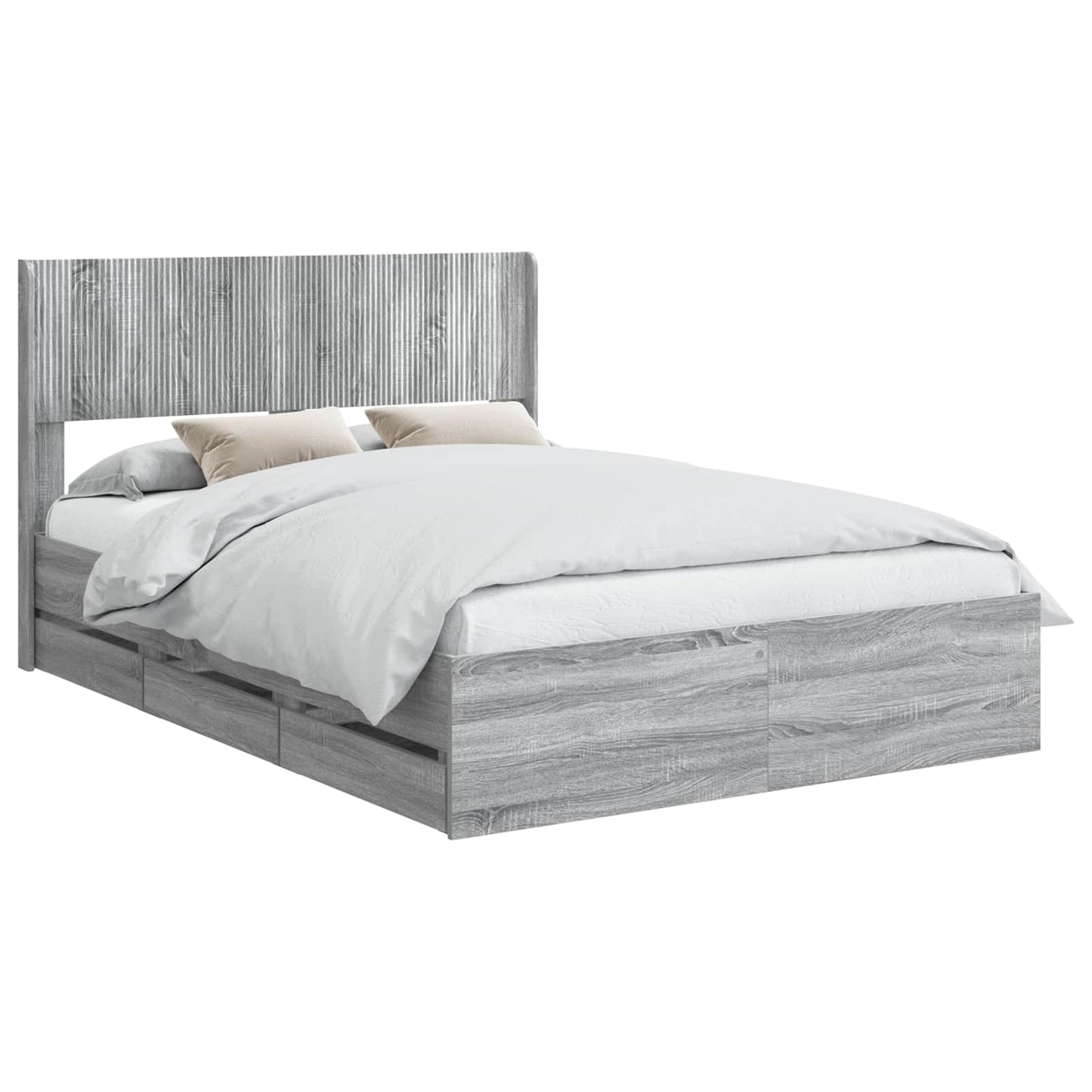 Bed Frame with Storage and Headboard Grey Sonoma 160 x 200 cm