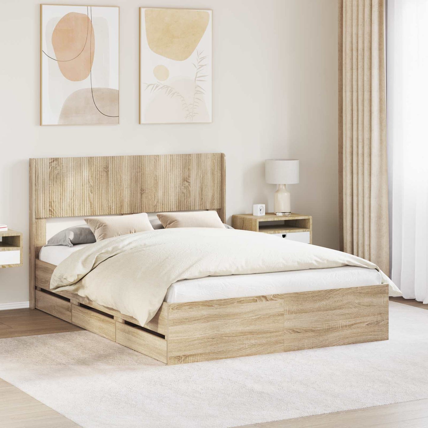 Bed Frame with Storage and Headboard Sonoma Oak 150 x 200 cm
