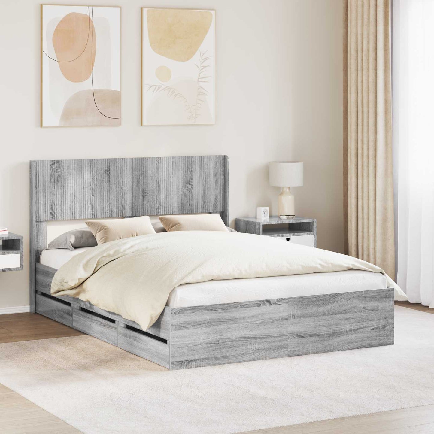 Bed Frame with Storage and Headboard Grey Sonoma 150 x 200 cm