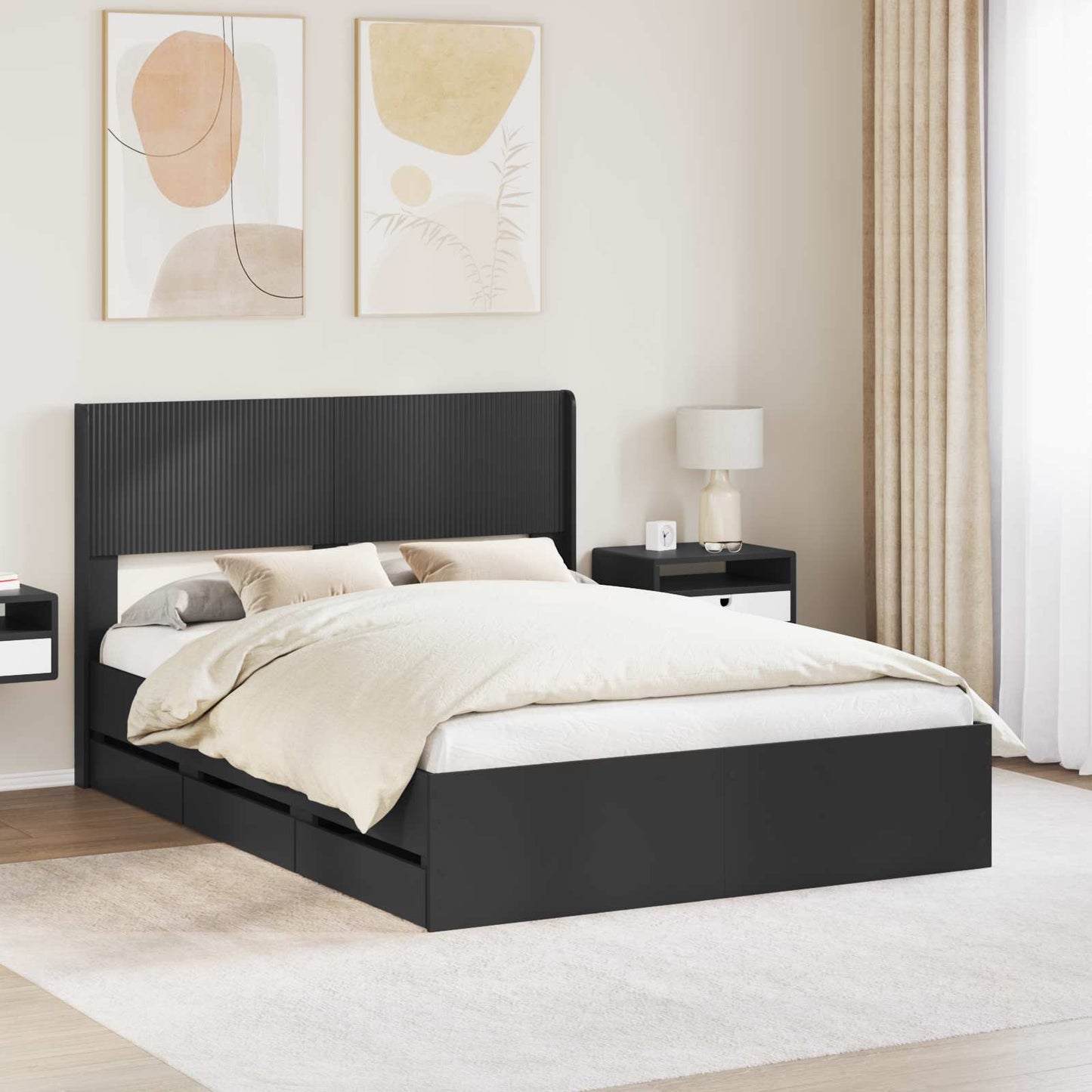 Bed Frame with Storage and Headboard Black 140 x 200 cm