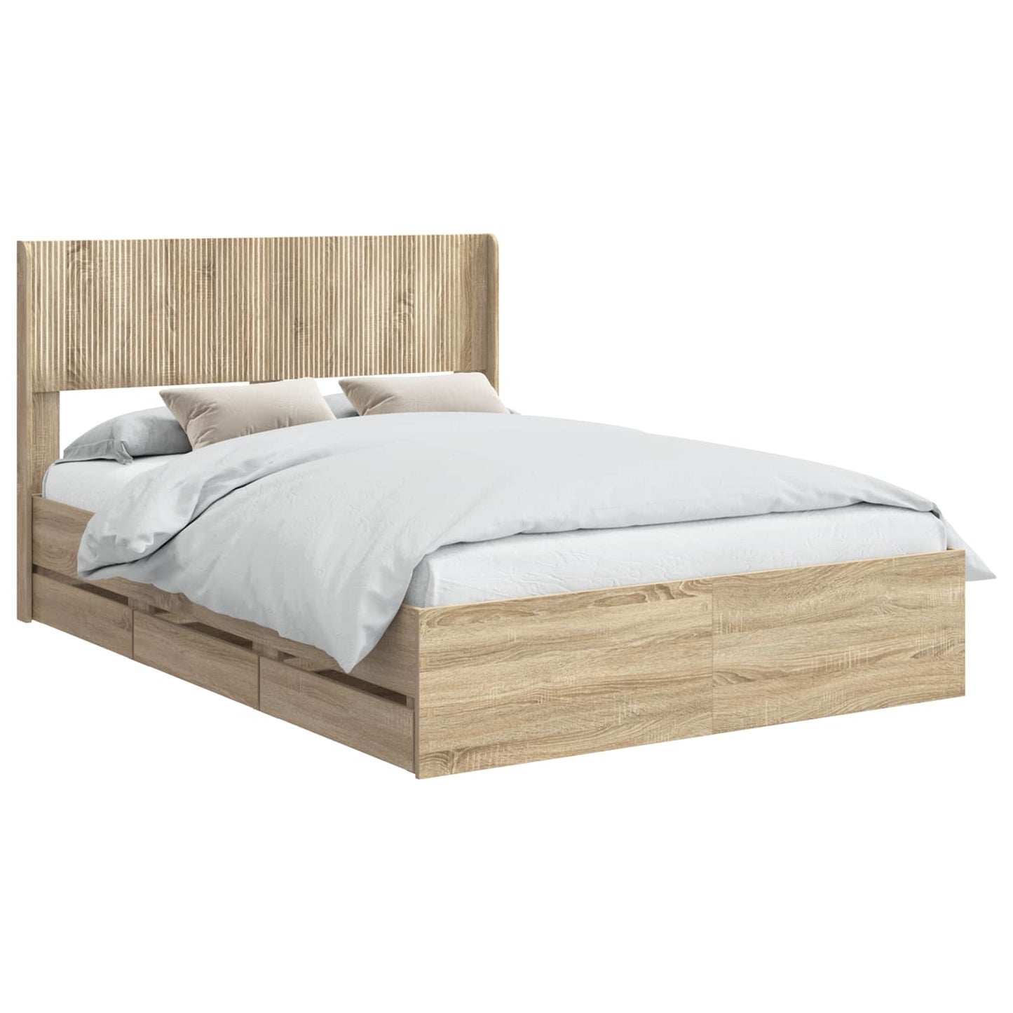 Bed Frame with Storage and Headboard Sonoma Oak 140 x 200 cm