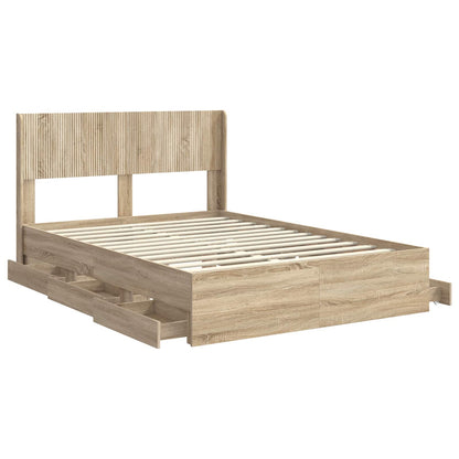 Bed Frame with Storage and Headboard Sonoma Oak 140 x 200 cm